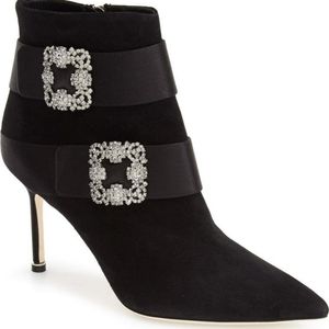 RARE Manolo Blahnik Hangisi Plinia Black Crystal Bootie/ Ankle Boot